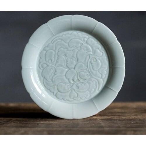 Jingdezhen Porcelain Lid Bowl Pot Bottom Kung Fu Tea Set Tea Ceremony Accessories Embossed Decorative Home Fruit Tray