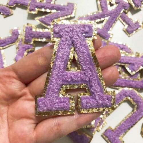 Purple Chenille Embroidered Letters Iron On Patch Applique For Kid Clothing Bag Diy Name Badge Alphabet Patches Accessories A-Z