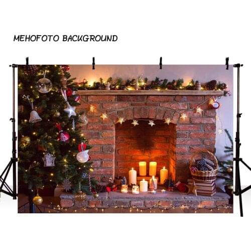 MEHOFOTO Christmas Tree Interior Fireplace Photography Backgrounds New Year Decor Customized Photographic Backdrop Photo Studio
