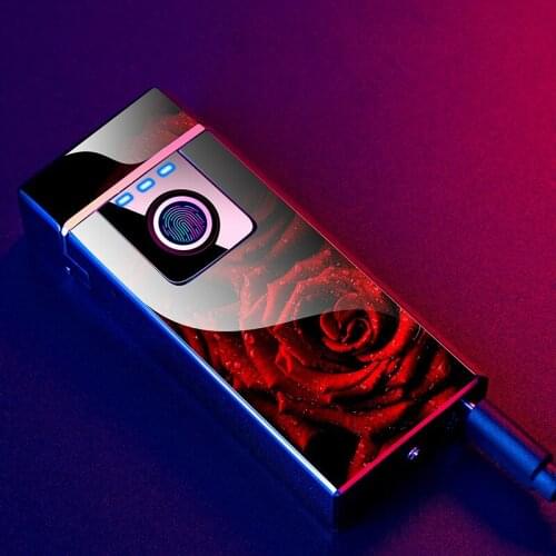 Personality Exclusive Men Fingerprint Induction Charging Lighter Double Arc Plasma Smoking Modern Minimalist Mirror Encendedores