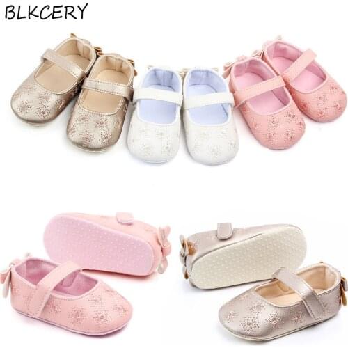 Famous Brand Baby Girl Shoes Newborn Infant Footwear Toddler Mary Jane Flats for 1 Year Christian Gifts Pink Gold Crib Shoes