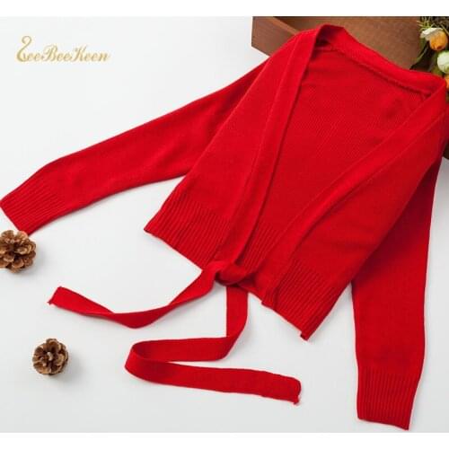 Black/Red/Pink Long Sleeved Girls Ballet Wrap Sweater Winter Autumn Warm Cardigan Square Dance Clothes Kids Kintted Kintwear