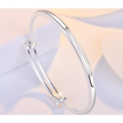 Classic 925 Silver Plated Bangle with Antlers Design Cuff Bracelets Jewelry for Women Size Adjustable