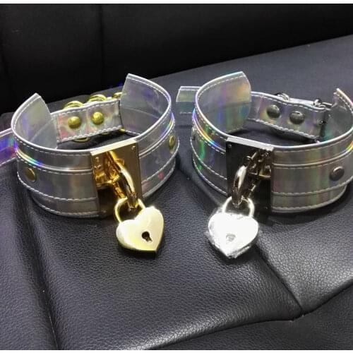 Chic Women Girl 100% Handcrafted Holographic Choker Lockable Gold Lock Key Padlock Collar Laser Necklace