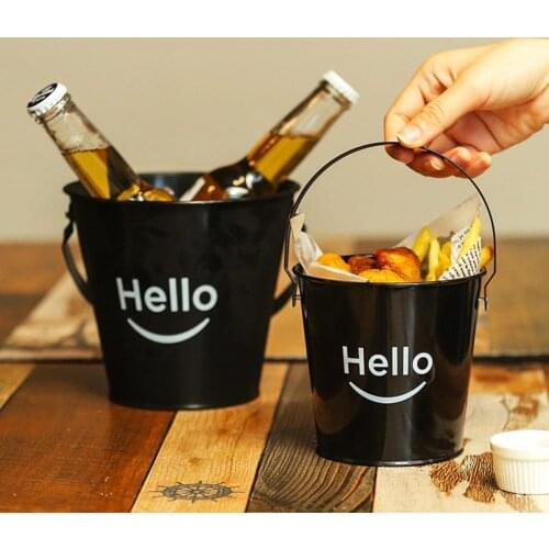 Iron Pail Shape French Fries Basket Portable Tableware Food Snack Barrel Ice Bucket for Party Wedding Christmas Easter Decor