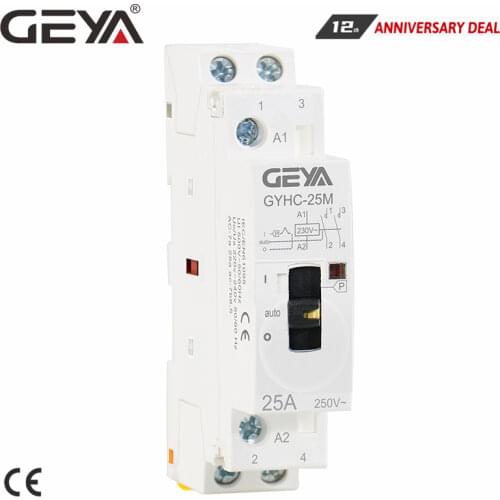 GEYA Manual Type Modular Contactor 2P 16A 20A 25A 2NO or 2NC 220V Manual Control Household Contactor Din Rail Type
