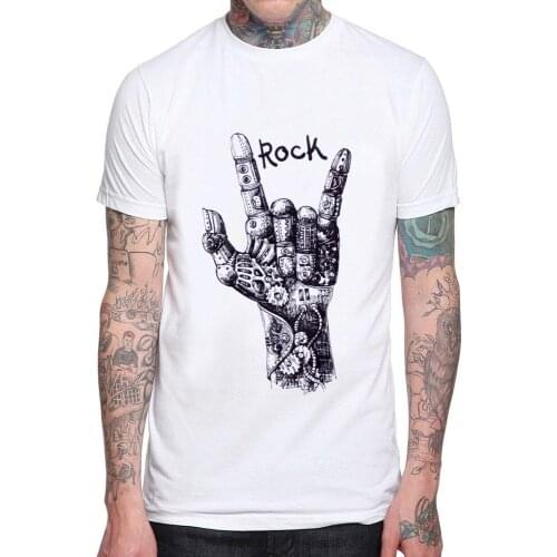 Fashion Design Rock and Roll Funny Gesture Printed T-Shirt Mens Summer Cotton Short Sleeve O-Neck T Shirt New S-3XL
