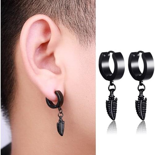 Punk Men Earrings Black/Gold Stainless Steel Earrings For Women Hip Hop Leaf Pendant Earrings Ear Party Jewelry aretes de mujer