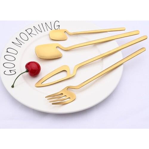 16Pcs/Set Gold Matte Cutlery Set 18/10 Stainless Steel Dinnerware Set Knife Fork Spoon Dinner Set Kitchen Flatware Tableware Set