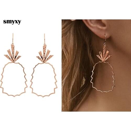 New POP Women Metal Rose Gold Hollow Pineapple Earrings Personality Exaggerated Ladies Party Novelty Jewelry