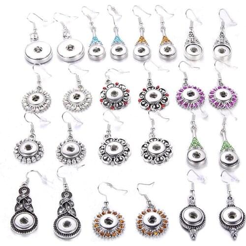 New 12 mm Snap Button Earrings Crystal Water Drop MIni Snap Drop Earrings for Women Long Dangle Earrings Gift Snap Jewelry