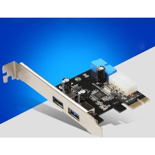 New USB 3.0 PCI-E Expansion Card Adapter External 2 Port USB3.0 Hub Internal 19pin Header PCI-E Card 4pin IDE Power