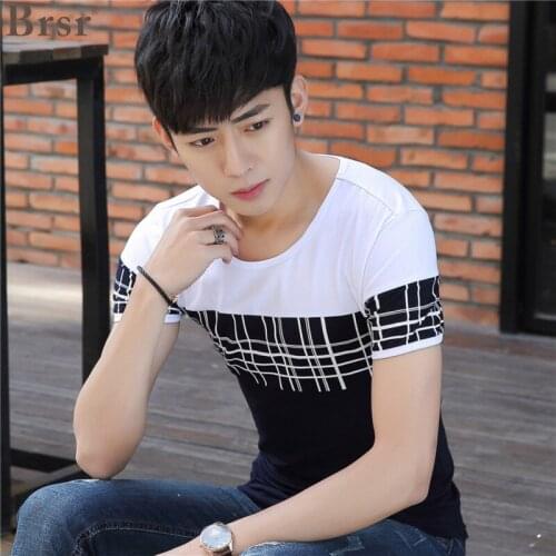 Summer Hot Striped Short Sleeves T Shirt Men All-match Fashion Streetwear Hit Color Hip Hop Casual Funny New Top Tshirt Mens