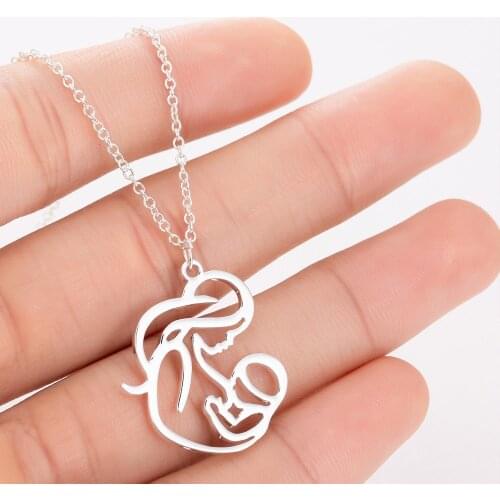 Sasusp Trendy Stainless Steel Daughter and Mother Necklace Pendants Chain for Women Elegant Necklaces Mothers Day Gift 2020