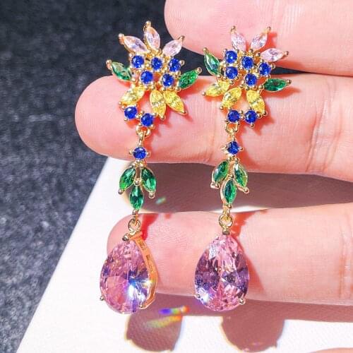 New Colorful Rainbow Heart Stud Earrings Silver Color Moissanite CZ Crystal Stone Earring For Women Girl Fine Jewelry