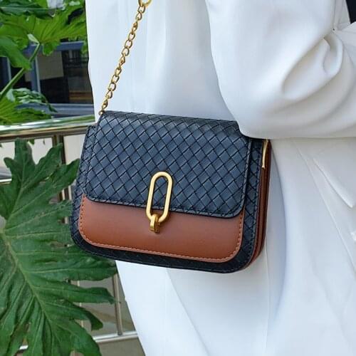 Chain Crossbody Bags for Women 2021 New Trendy High Quality Pu Leather Messenger Handbag Lady Small Hit Color Weave Shoulder Bag