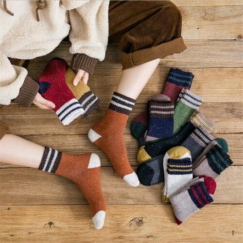 Thick Terry Wool Socks Women For Autumn And Winter With Striped Dotted Yarn Warm Christmas Socks New 2021