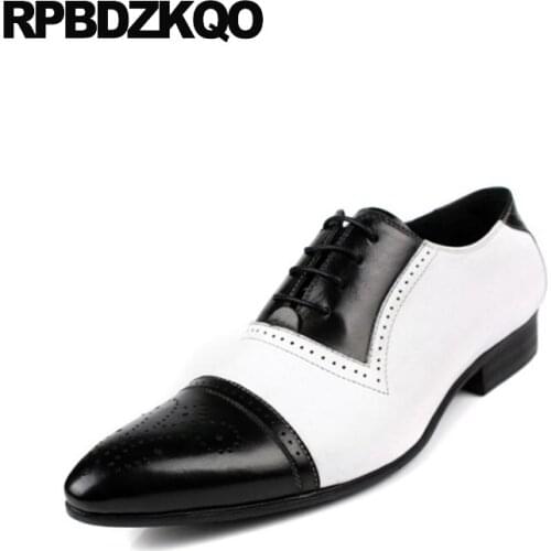 Brogue Italian Office Italy Big Size Stylish Lace Up Wedding Oxfords Wingtip Men Black And White Dress Shoes Pointed Toe 11