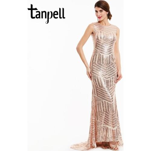 Tanpell mermaid evening dress cheap champagne scoop sleeveless floor length dress sexy black backless sequins long evening gown