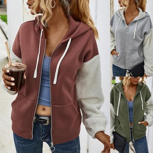 Women Popular Hooded Drawstring Zipper Coat Hoodie Autumn Jacket Zipper Streetwear