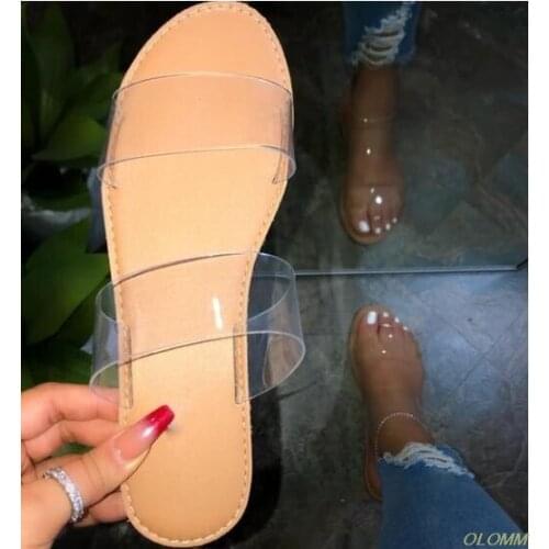 Hot Sale 2020 new womens shoes summer fashion flat sandals slippers outdoor beach shoes leather pattern transparent slippers