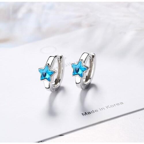 925 Sterling Silver Crystal Star Charm Piercing Stud Earring For Women Girls Party Jewelry Pendientes Accessories eh1210