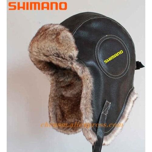 Shimano Winter Hat Men Womens Warm Pilot Aviator Bomber Trapper Fishing Hat Faux Fur Leather Windbreak Snow Cap with Ear Flaps