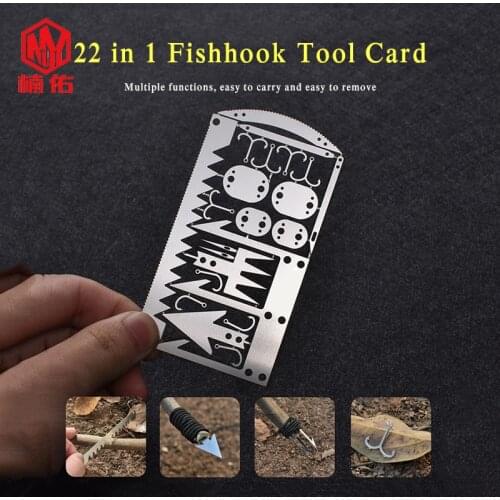 1PC Stainless Steel 22 in 1 Fishhook Tool Card Fishing Accessories EDC Survival Tool Card Multi-Tool Outdoor Camping Supplies