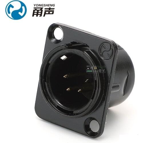 1Pcs YS1464/1454-BG Yongsheng four-pin XLR male socket D-type panel mounting 4-pin seat black gold-plated version of HIFI audio
