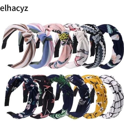 1PC New Print Top Knot Hair Bow Headband Elastic Hairband for Women Hair Accessories Flower Headband Wide Hair Band for Girls