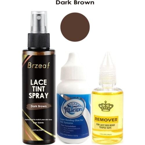 100ml Light Brown Lace Tint Spray For Wigs Closure+38ML Lace wig glue and 30ML remover for Different Skin make lace Wigs natural