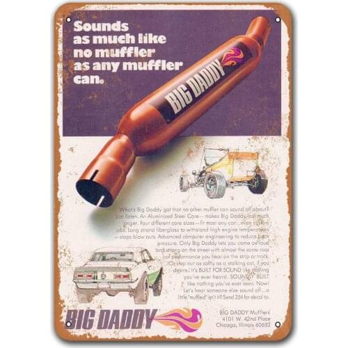 1970 Big Daddy Mufflers Vintage Tin Signs Cars, Sisoso Metal Plaques Poster Pub Garage Retro Wall Decor 12x16 inch