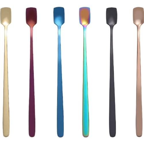 304 stainless steel mixing spoon creative titanium plated dessert spoon long handle coffee spoon