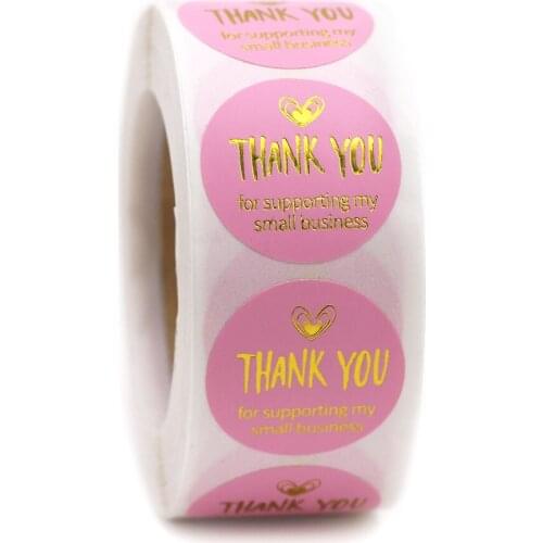 500Pcs/roll Pink Thank You Seal Labels Gold Foil Decorative Stickers Thank You For Supporting My Small Business DIY Gift Package