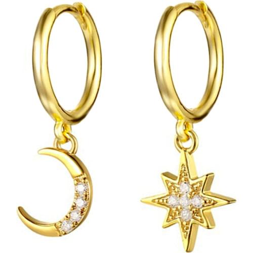 925 Sterling Silver Moon Star Crescent Moon Huggies Earrings Minimalist Hoops Earrings Starburst Hoop Earrings for Women 2021
