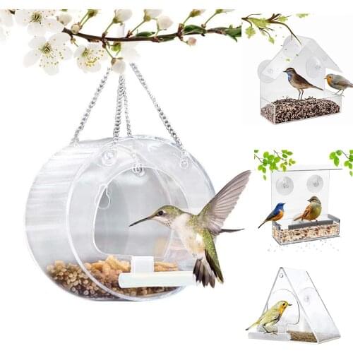 Acrylic Transparent Bird Feeder Window Viewing Bird Feeders Tray Birdhouse Pet Birdhouse Suction Cup Mount House Type Feeder