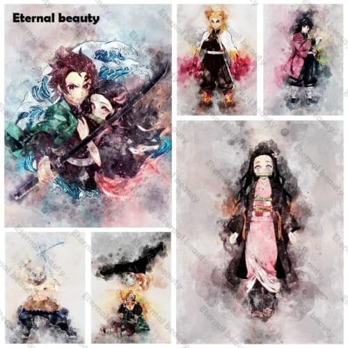 Anime Diamond Painting Square Wall Art Full Round Drill Diamond Embroidery Cross Stitch for Living Room Bedroom Wall Decoration