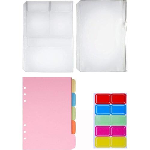 A5 Dividers Index Classified Lables 5 Color Accessories for 6 Hole Binder Include 1 Index Table + 1 Zipper Pouch + 1 Card Pouch