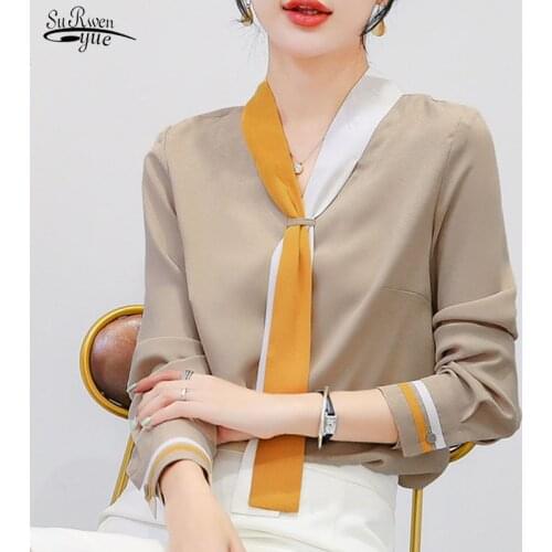 2021 Spring Blusas Fashion Plus Size Womens Tops and Blouse Long Sleeve Solid Chiffon Blouses Lady Shirt Button Spliced Bow Tops