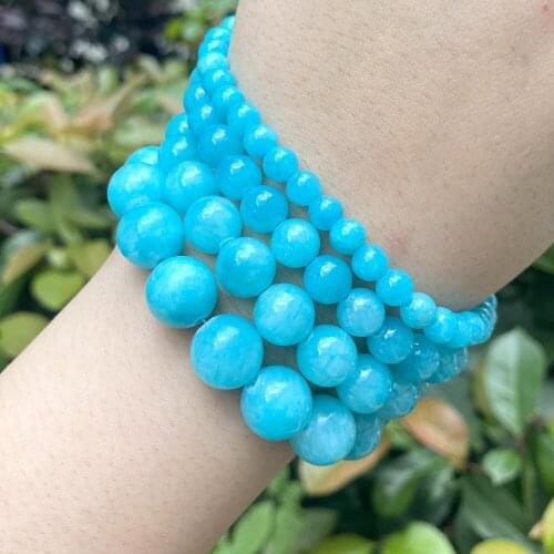 6/8/10/12mm Blue Natural Stone Jades Angelite Round Loose Spacer Beads Necklace Bracelet Accessories For Jewelry Making Diy