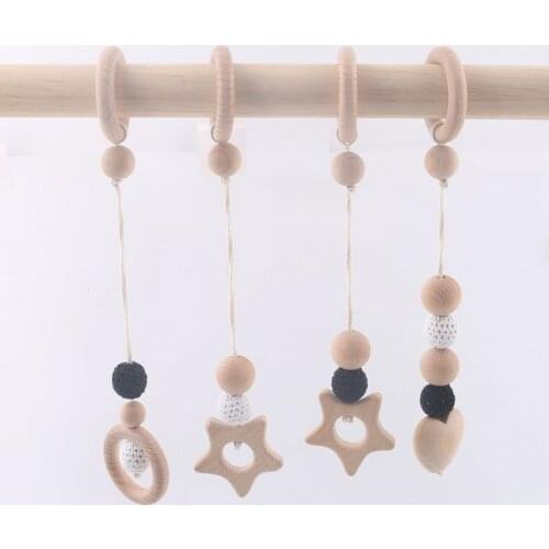 4pcs/set Black and White Crochet Beads Montessori Play Gym Food Grade Wooden Teether Classic Sensory Toy Interact Toy For Babies