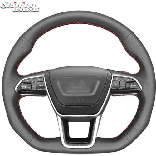 Shining wheat Genuine Leather Steering Wheel Cover for Audi A7 (K8) 2018-2019 S6 S7 2019 A6 (C8) Avant Allroad 2018-2019