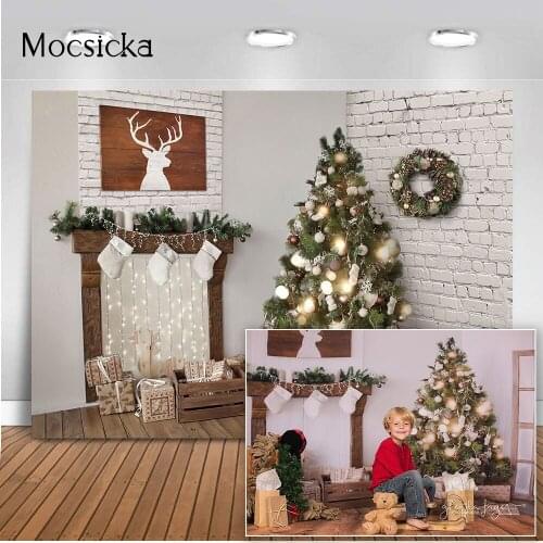 Christmas Living Room for Fireplace Photography Newborn Kid Children Portrait Photo Background Studio X-mas Tree Props Photocall