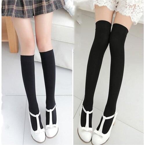 Spring and Summer Ladies Solid Color Calf Socks Long Tube Over Knee Socks Japanese Mid Tube Socks Velvet White Black