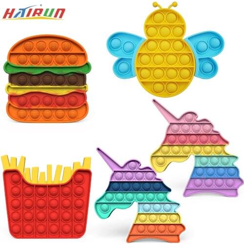 New Hot Push Pop Bubble Fidget Toys Hamburger Fries Unicorn Bee Series New Spoting