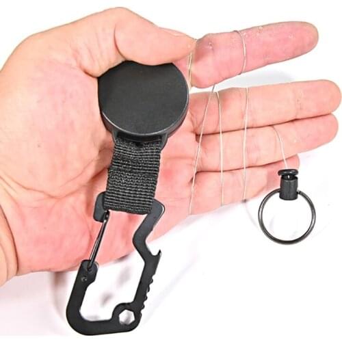 Outdoor Carabiner Premium Durable Travel Kits Retractable Pull Key Ring Chain Belt Clip Reel Card Holder Black
