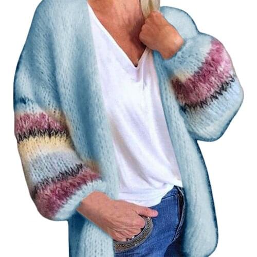 Stripe Cardigan Women Loose Fit Lantern Sleeve Cardigan Coat Women Accessory for Office Casual Autumn 2021 Women Clothing 2XL