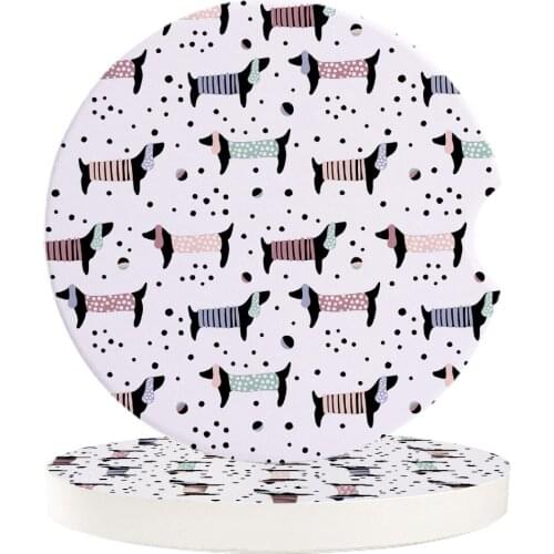 Ceramic Stone Round Car Coasters Set Cartoon Dachshund Dog Mug Tea Cup Hot Cold Drinks Mat Car Coaster Decoration