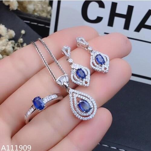 KJJEAXCMY boutique jewelry 925 sterling silver inlaid Natural sapphire Necklace Ring Earring Set Support Test