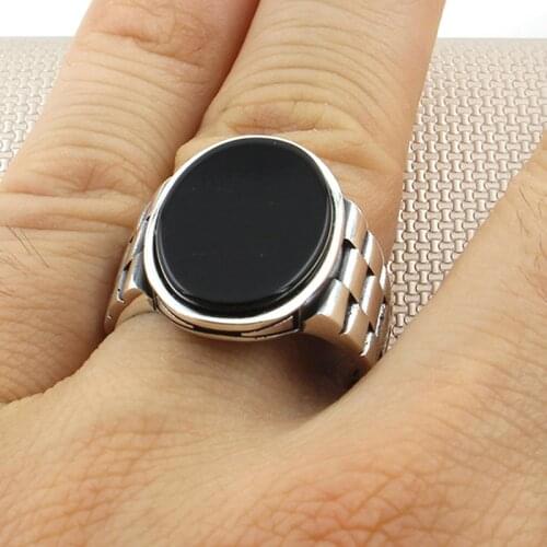 Black Stone Ring Man 925 Real Pure Sterling Silver Ring For Men For Women Onyx Gemstone Gift For Him Handmade